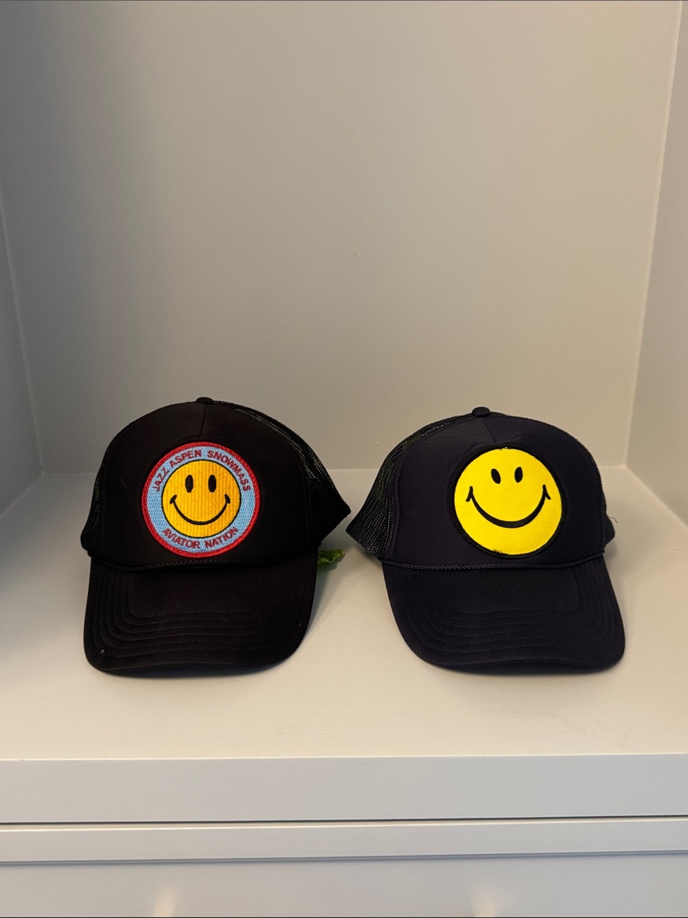 2 Lot of Aviator Nation Trucker Hats Black Jazz Aspen Snowmass Navy Smily Face